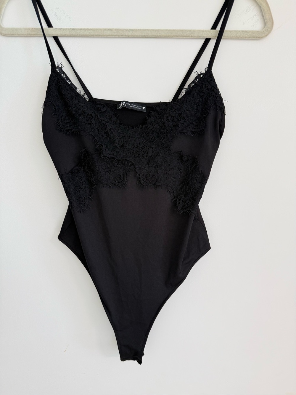 Zara Black Satin Lace Appliqué Bodysuit Size M